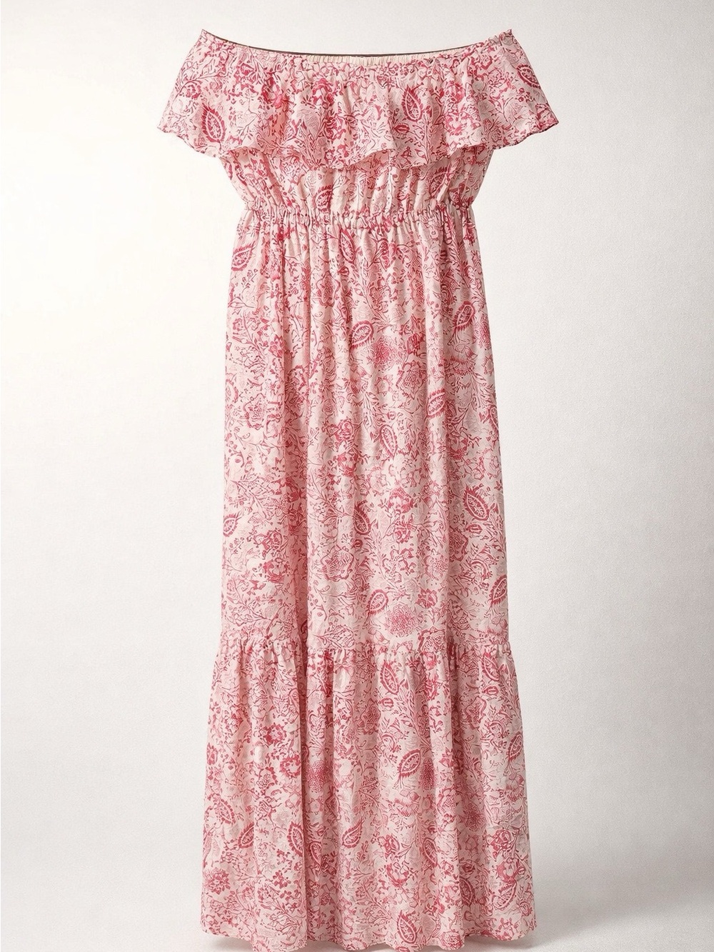 Juicy Couture Light RedPaisley Off-Shoulder Maxi Dress